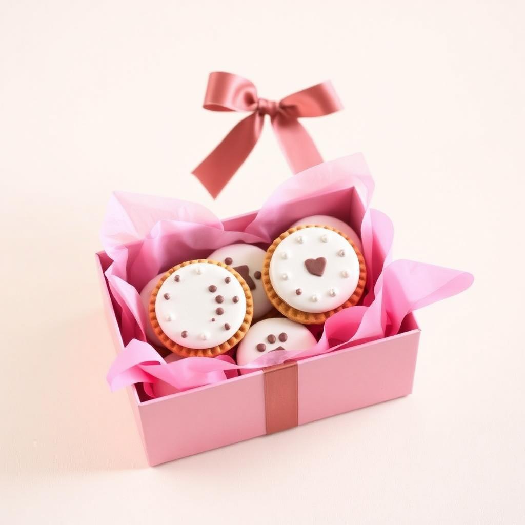 Gift box of decorated biscuits with ribbon and tissue paper